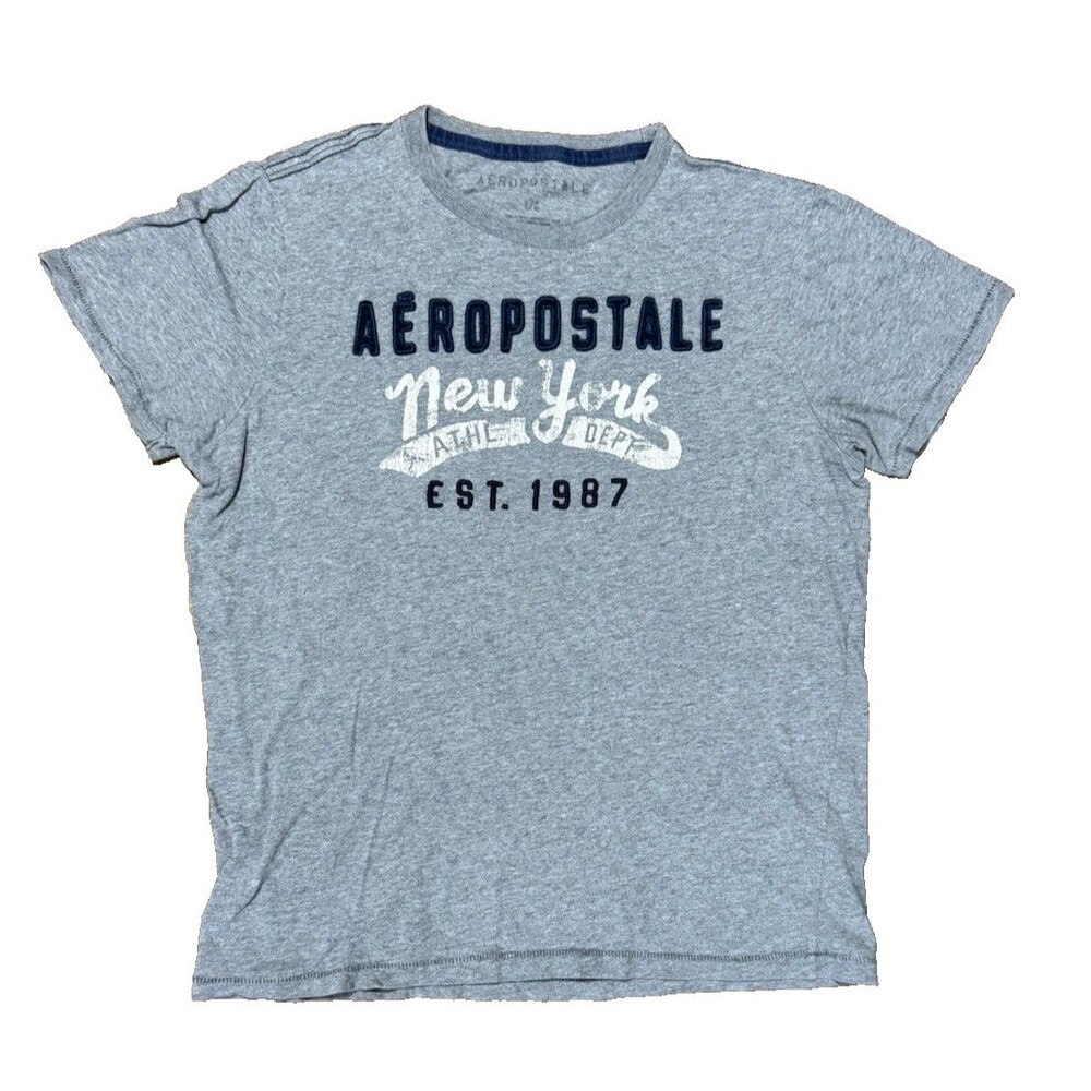 Y2K Aeropostale Grey Shirt Mens LARGE Short Sleeve Single Stitch Tee Embroidered